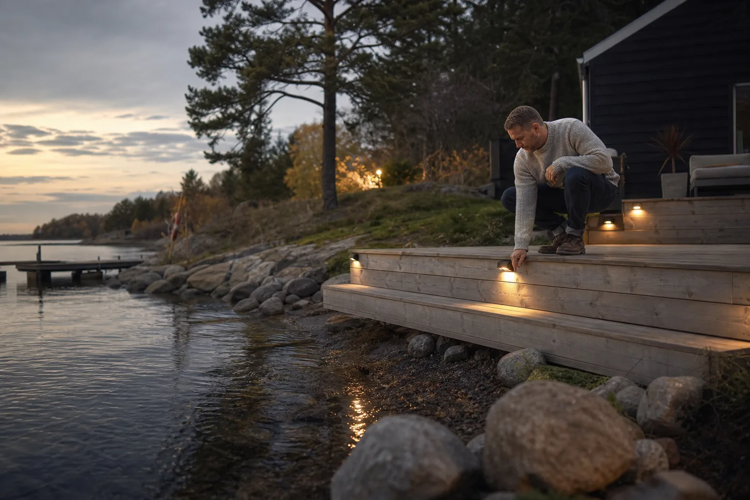 Poolbelysning i vattnets kantnära nisch med LED-ljus och diskret elanslutning